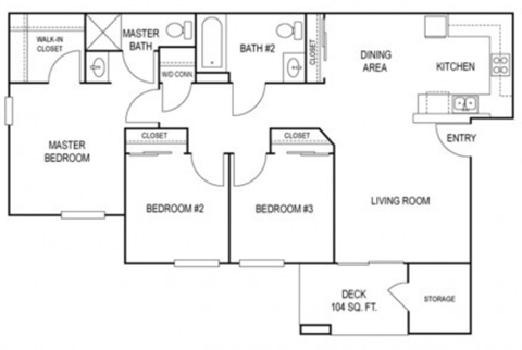 Three Bedroom Floor Plan at Valley Oaks Affordable Apartmetns in Tulare, CA